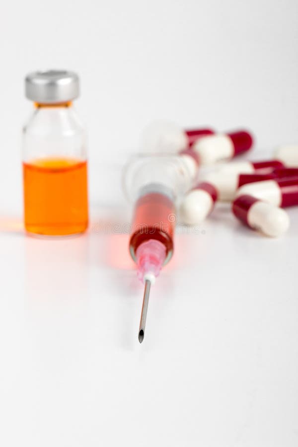 Syringe with Glass Vials and Medications Stock Image Image of