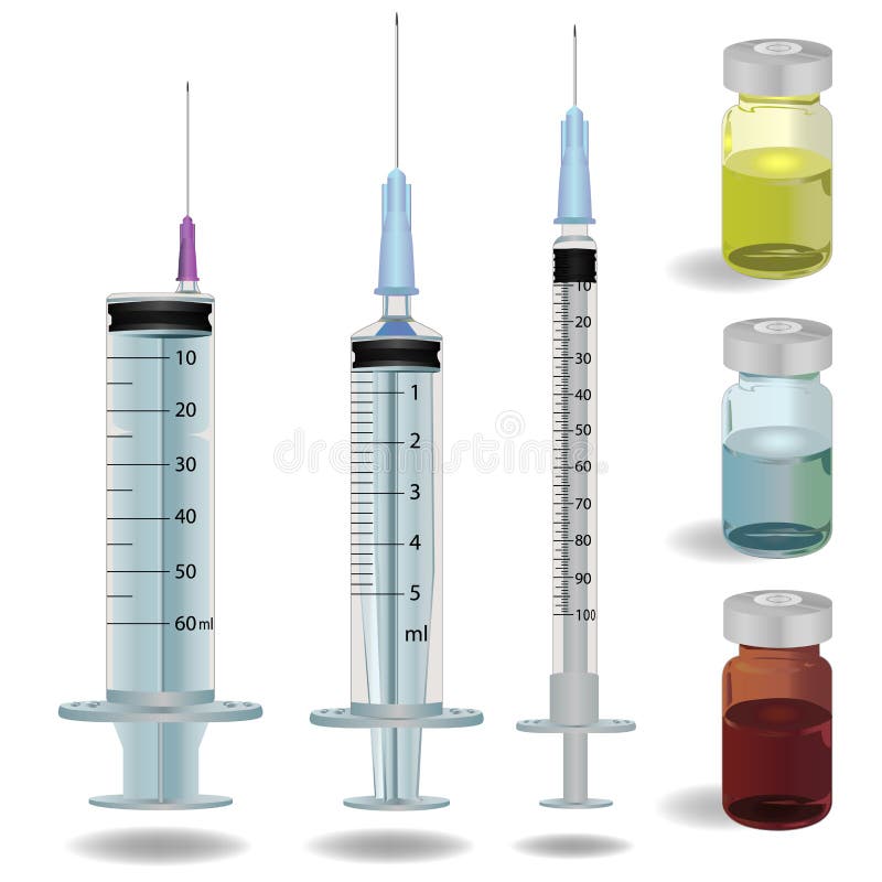 Syringe and medicine vials vector illustration.