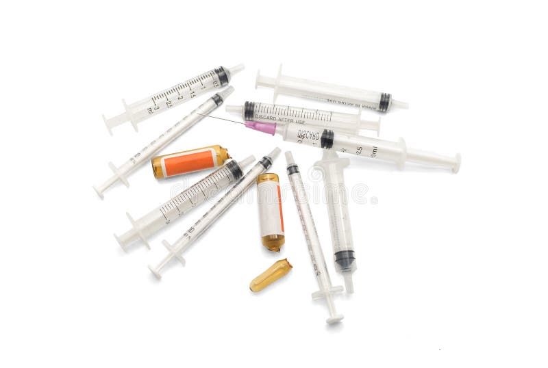 Used Syringes Isolated on White Stock Photo Image of line, health
