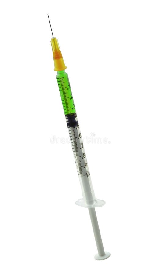 New Syringe with Orange Cap Isolated on White. Injection Stock Photo