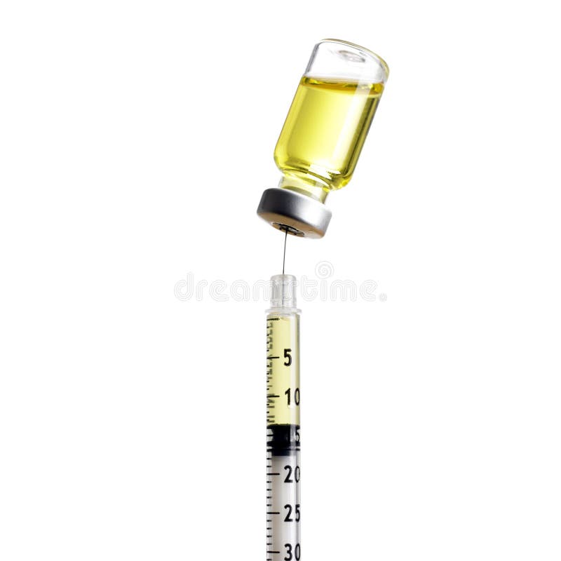 New Syringe with Orange Cap Isolated on White. Injection Stock Photo