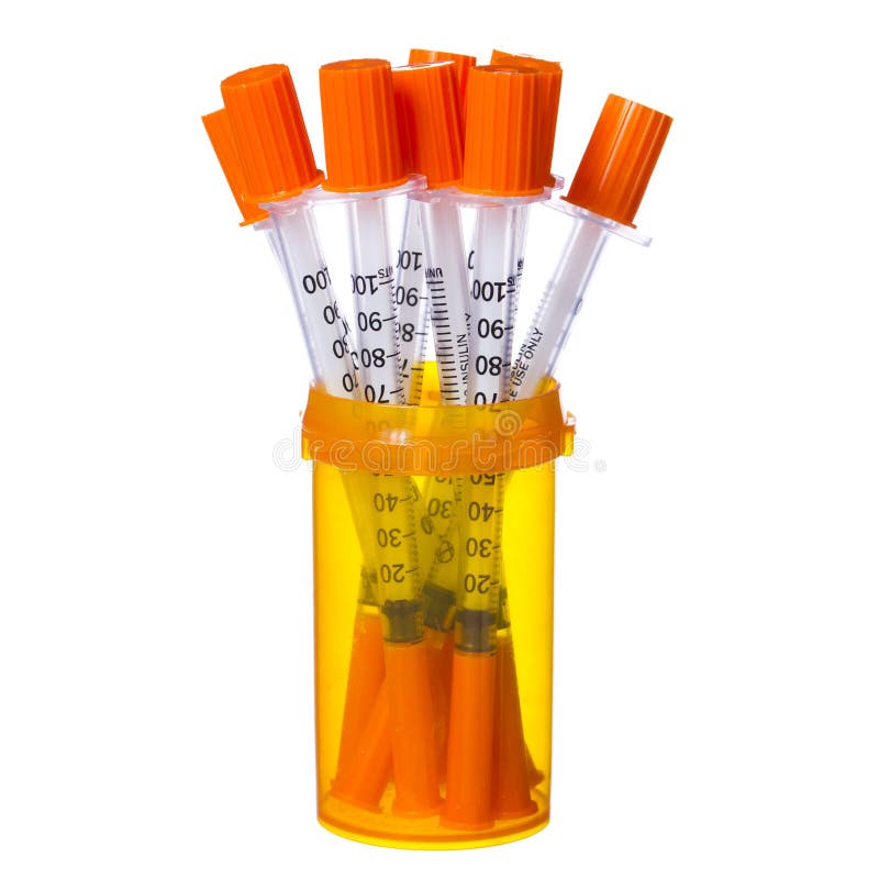 New Syringe with Orange Cap Isolated on White. Injection Stock Photo