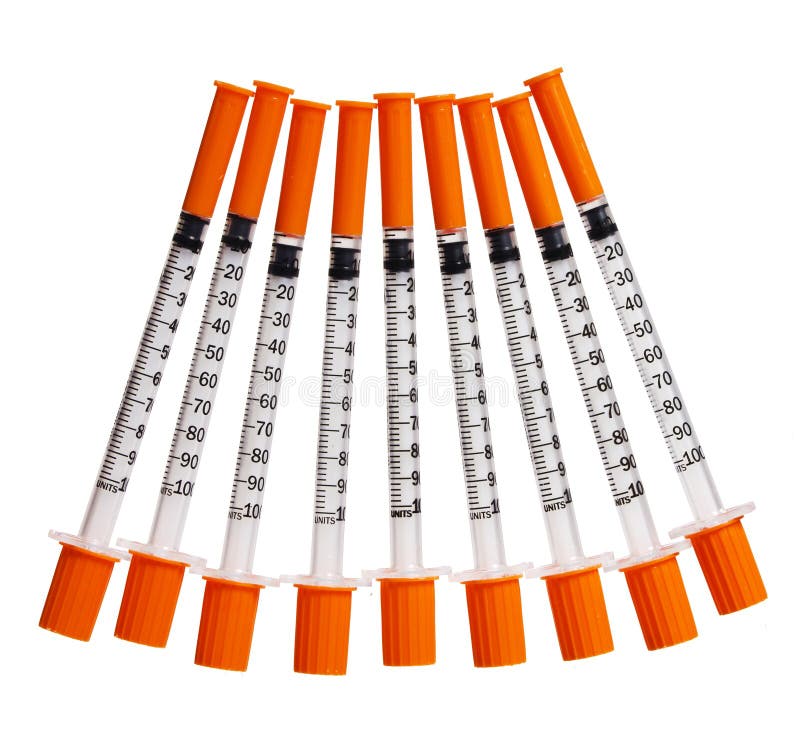 Syringes with Orange Caps Isolated. Injections Stock Image Image of