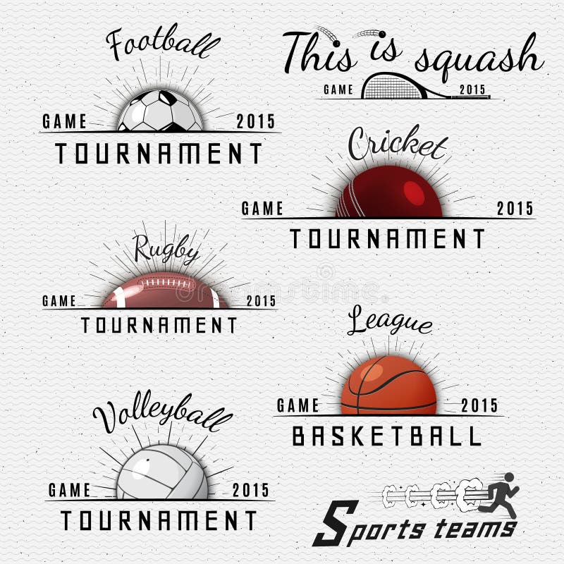 Syrsa volleyboll, fotboll, basket, squash royaltyfri illustrationer Syrsa volleyboll, fotboll, basket, squash royaltyfri illustrationer