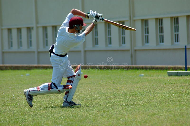 An active cricket player hitting the ball in sport training. An active cricket player hitting the ball in sport training