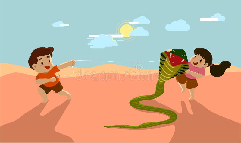 Syskongrupp som spelar draken tillsammans, kamratskap stock illustrationer Syskongrupp som spelar draken tillsammans, kamratskap stock illustrationer