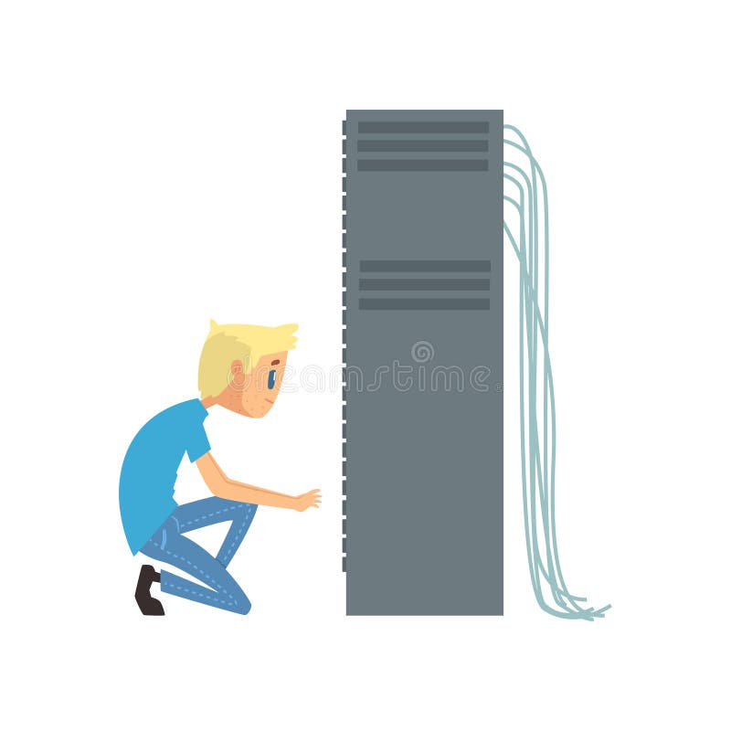 System administrator or network engineer working in data center, network engineer involved in maintenance of system royalty free illustration