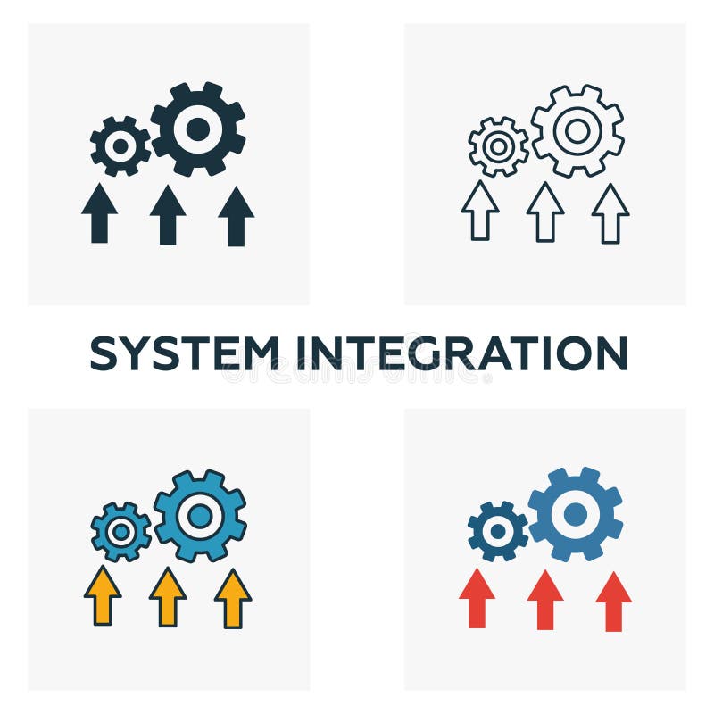 System Integration Icon Set Four Elements In Diferent Styles From