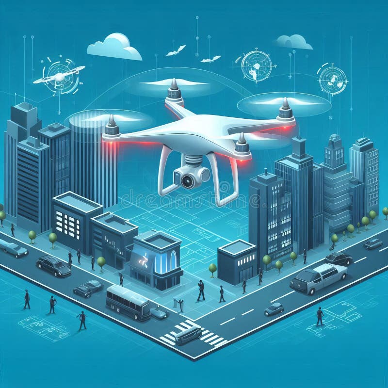 System nadzoru dronów ilustracja dronów patlujących royalty ilustracja