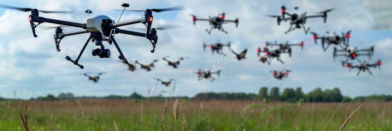 System nadzoru dronów z napędem lotniczym patrolujący chronioną strefę dzikiej przyrody royalty ilustracja