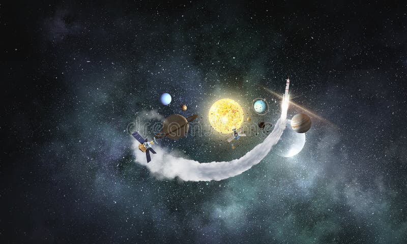 System of planets. Mixed media stock illustration