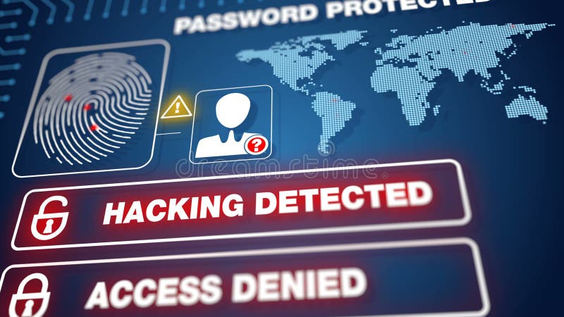 System scanning Hacking Detected, malicious virus hacked network, no access, stock photo. System scanning Hacking Detected, malicious virus hacked network, no access, stock photo