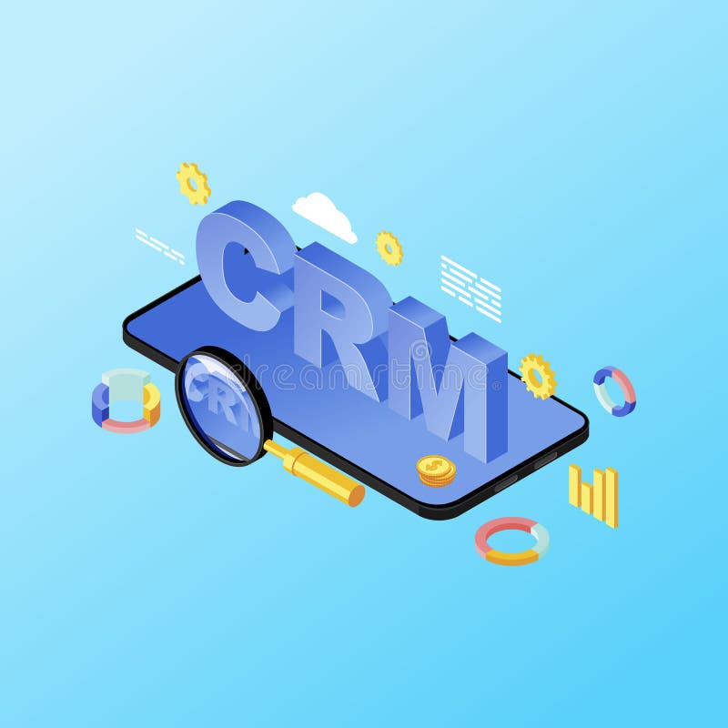 System Smartphones CRM isometrische Illustration App Mobile Anwendung des Kunden-Verhältnis-Managements, Software Verkaufsmetrik stock abbildung