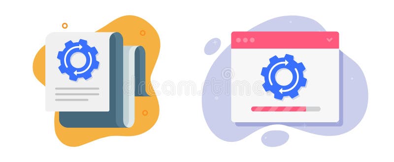 System update upgrade document install tutorial icon vector, web site app software configuration setup process progress status bar vector illustration