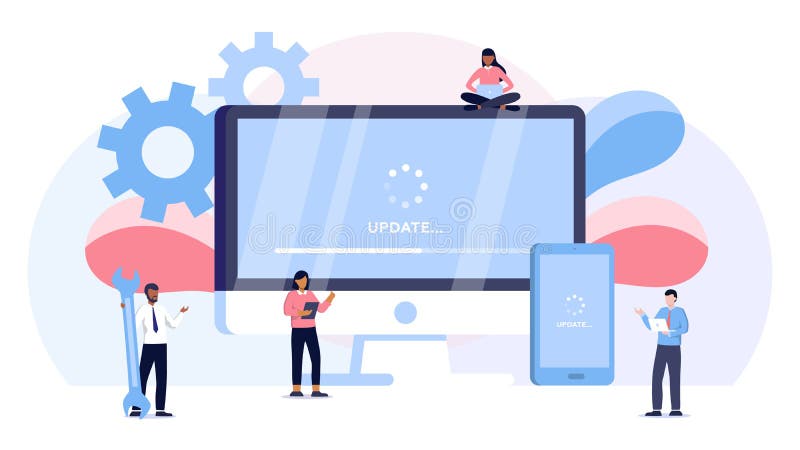 System update vector illustration concept, people update operation system can use for, landing page, template, ui, web, mobile app royalty free illustration