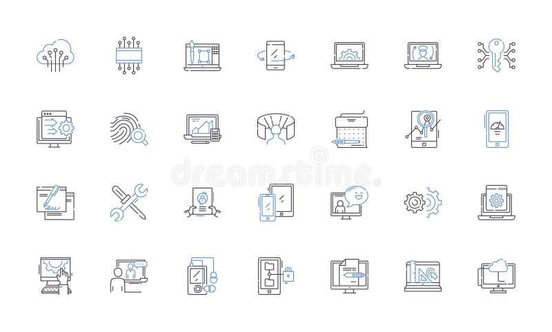 Systems line icons collection. Integration, Architecture, Design, Interoperability, Optimization, Efficiency, Automation stock illustration