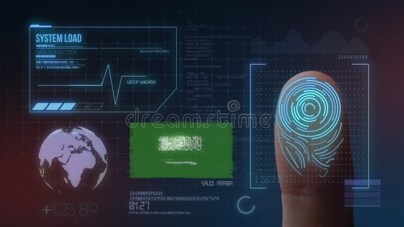 Système d'identification de balayage biométrique d'empreinte digitale Nationalité de l'Arabie Saoudite photographie stock libre de droits Système d'identification de balayage biométrique d'empreinte digitale Nationalité de l'Arabie Saoudite photographie stock libre de droits