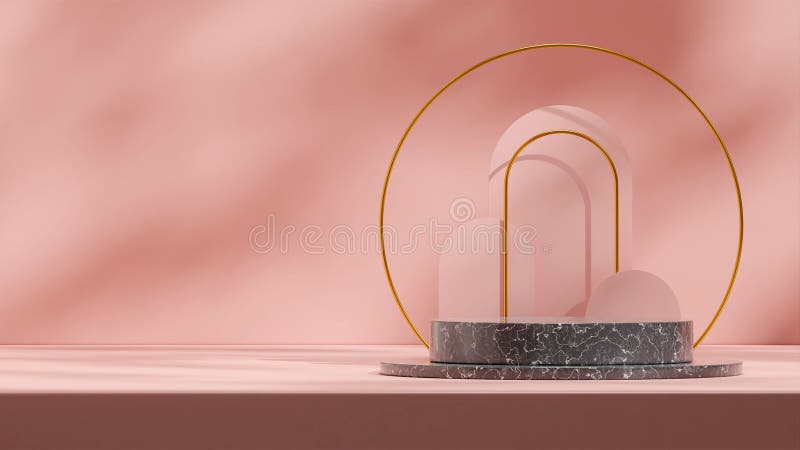 Szablon 3d renderowania marmurowego podium mockup na różowym tle ilustracji