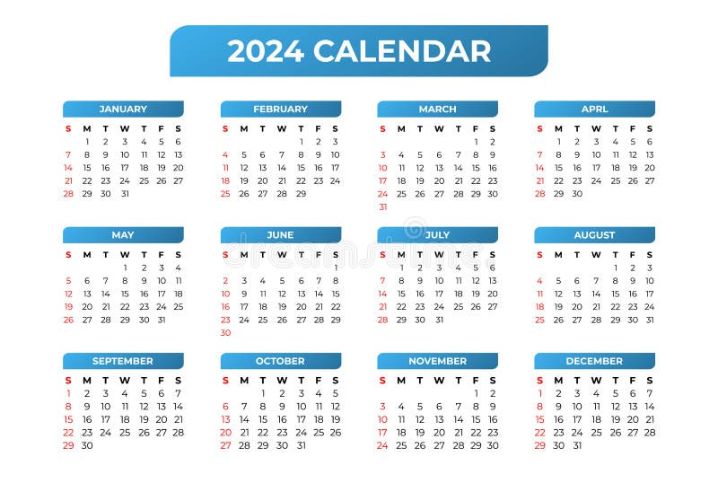 Szablon kalendarza 2024 w białym tle ilustracji