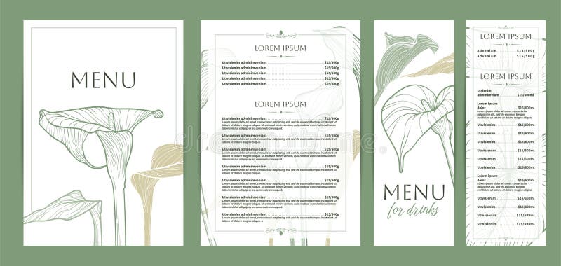Szablon menu Calla lily food and drink ilustracji