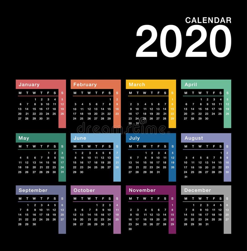 Szablon Projektu Wektorowego Roku Kalendarzowego 2020 Prosty I Czysty