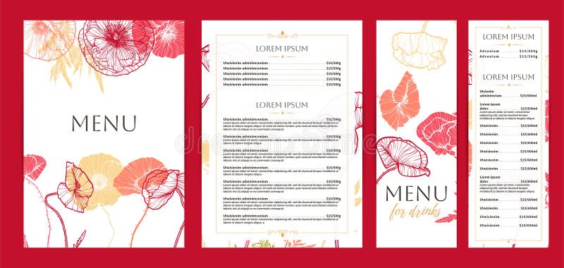 Szablony menu restauracji Poppies ilustracji