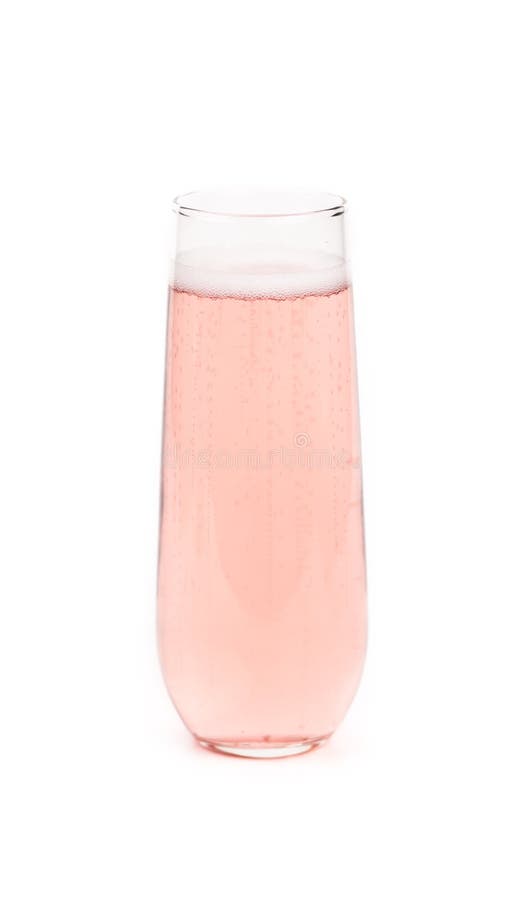 Glass of pink champagne isolated on a white background with bubbles. Glass of pink champagne isolated on a white background with bubbles