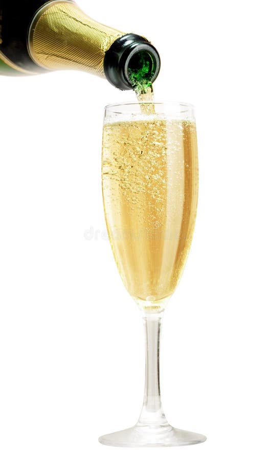 Champagne pouring in glass isolated on white. Champagne pouring in glass isolated on white