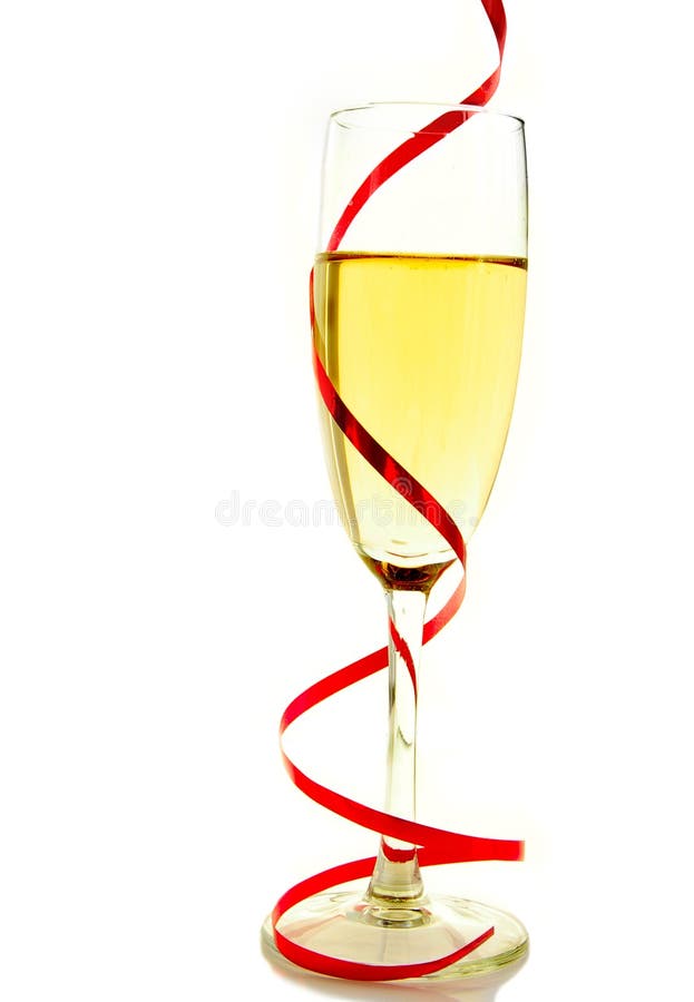 Champagne glass with a red around it on white. Champagne glass with a red around it on white