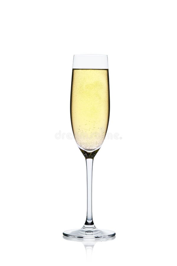 Champagne glass with reflection isolated on a white background. Champagne glass with reflection isolated on a white background