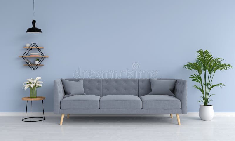 Szara kanapa i rampa, roślina, stół, w żywym pokoju, 3D rendering ilustracja wektor Szara kanapa i rampa, roślina, stół, w żywym pokoju, 3D rendering ilustracja wektor