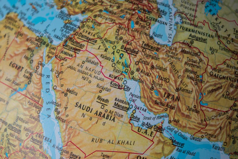 Szczegół rocznik mapa pokazuje Środkowy Wschód, wliczając Iran obrazy stock Szczegół rocznik mapa pokazuje Środkowy Wschód, wliczając Iran obrazy stock