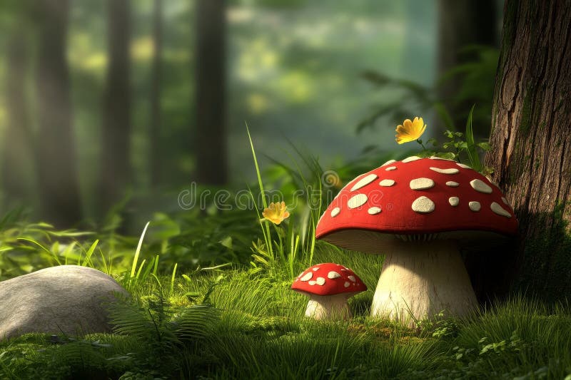 Szczegółowa ilustracja przedstawiająca las grzybów fantastycznych o skomplikowanej strukturze została wycięta obraz royalty free