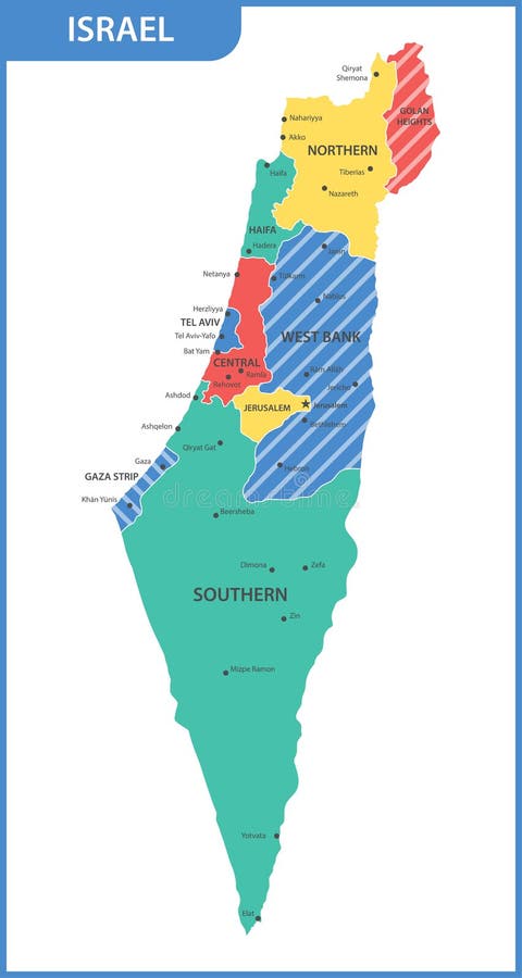 Szczegółowa mapa Izrael z regionami, stany lub miasta, capitals ilustracji Szczegółowa mapa Izrael z regionami, stany lub miasta, capitals ilustracji