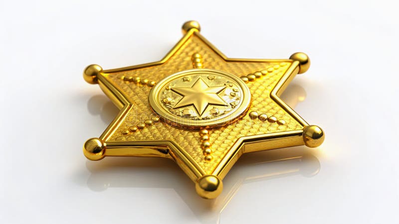 Szczegółowa perspektywa 3D renderowana Miniaturowy Złoty Szeryf Odznaka Przechylona na temat symbolu egzekwowania prawa royalty ilustracja
