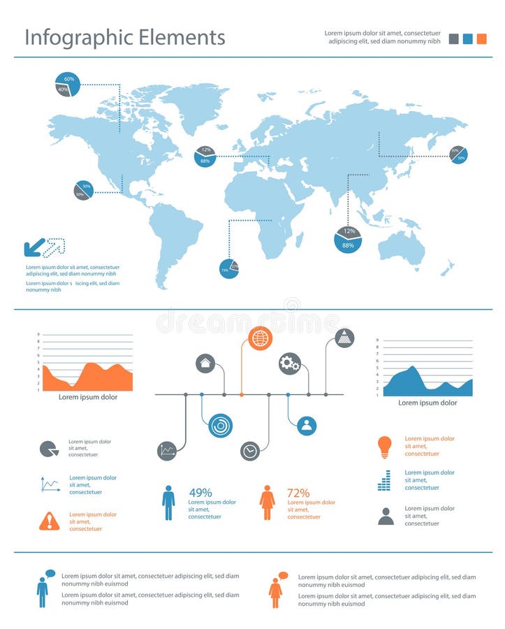 Szczegółowi infographic elementy ustawiający z światowej mapy grafika i ch