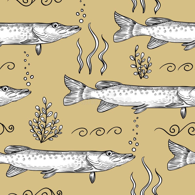 szczupak Bezszwowy wzór szczupak royalty ilustracja szczupak Bezszwowy wzór szczupak royalty ilustracja