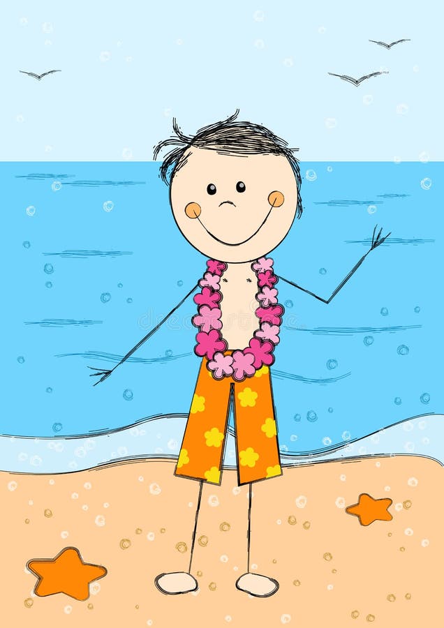 Happy Hawaii boy on sea background. Happy Hawaii boy on sea background