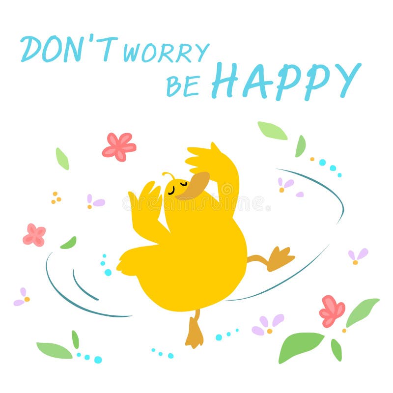 Happy duck dance in the wind and blossom illustration. Happy duck dance in the wind and blossom illustration