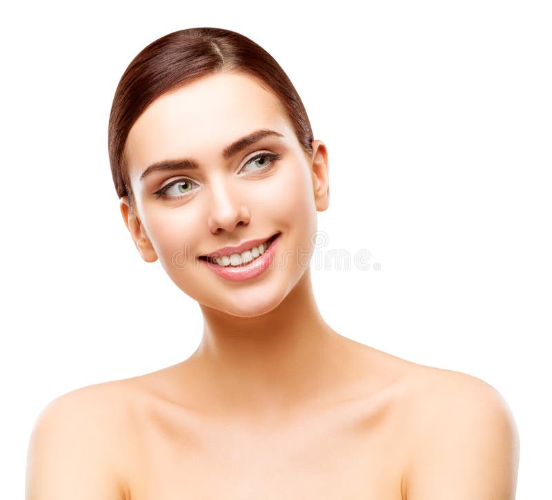 Szczęśliwa kobiety piękna twarzy skóra, Piękny Uśmiechnięty Wzorcowy Makeup obrazy royalty free Szczęśliwa kobiety piękna twarzy skóra, Piękny Uśmiechnięty Wzorcowy Makeup obrazy royalty free