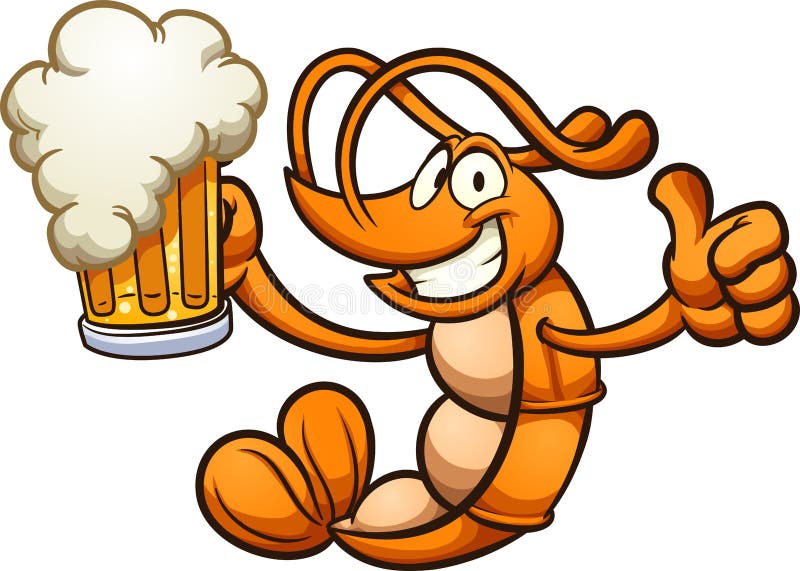 Szczęśliwa kreskówki garnela trzyma piwo