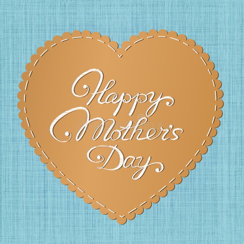 Happy mother's day card. Stylized leather heart-shaped label with embroidered letters against jeans background. Happy mother's day card. Stylized leather heart-shaped label with embroidered letters against jeans background.