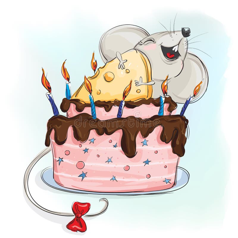 Szczęśliwa mysz z tortem ilustracji Szczęśliwa mysz z tortem ilustracji