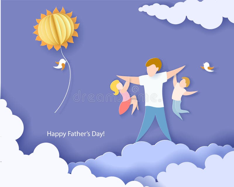 Handsome man with his children. Happy fathers day card. Paper cut style. Vector illustration. Handsome man with his children. Happy fathers day card. Paper cut style. Vector illustration