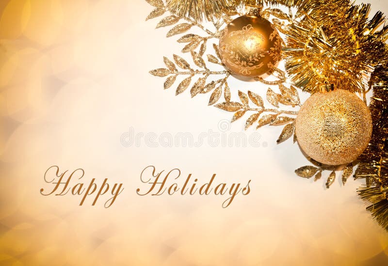 Decorative card with Happy Holidays text, balls and glitter. Decorative card with Happy Holidays text, balls and glitter