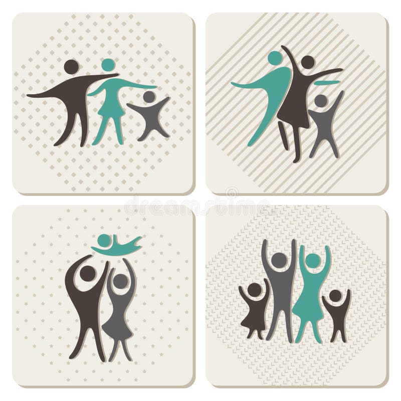 Happy family icons set in vintage style. Happy family icons set in vintage style.