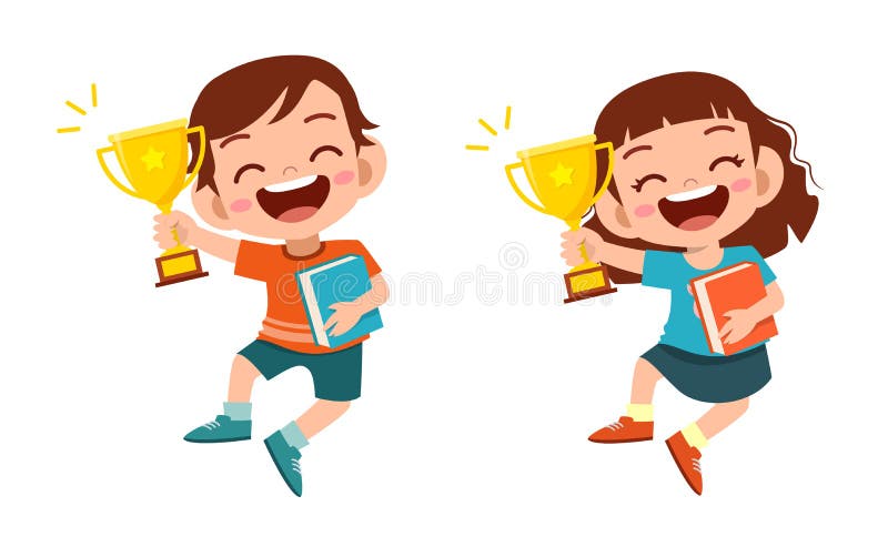 Szczęśliwe słodkie dzieciaki wygrały złote trofeum ilustracja wektor