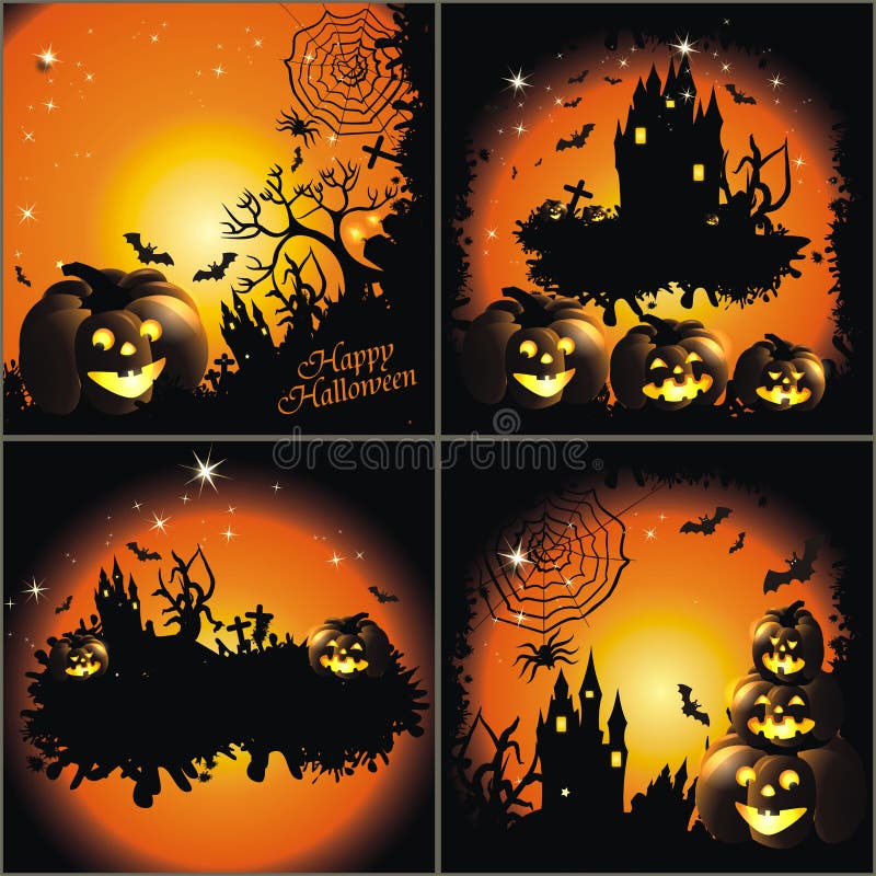 Set of 4 Happy Halloween backgrounds with pumpkin and stars. Set of 4 Happy Halloween backgrounds with pumpkin and stars