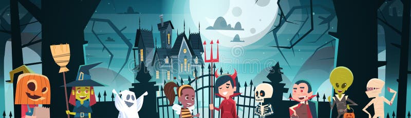 Szczęśliwego Halloweenowego sztandar dekoraci horroru przyjęcia Wakacyjnego kartka z pozdrowieniami kreskówki Śliczni potwory Cho royalty ilustracja Szczęśliwego Halloweenowego sztandar dekoraci horroru przyjęcia Wakacyjnego kartka z pozdrowieniami kreskówki Śliczni potwory Cho royalty ilustracja