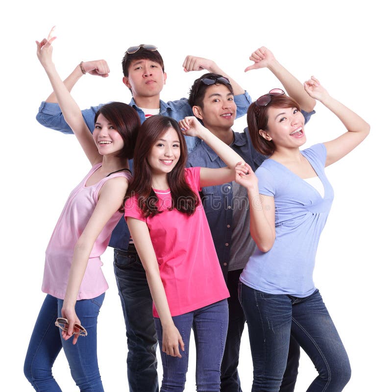 Happy group young people. Isolated on white background, asian. Happy group young people. Isolated on white background, asian